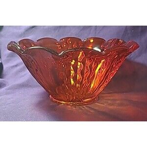 VINTAGE RARE VIKING FAYETTE AMBERINA GLASS BOWL RUFFLED RIM PERSIMMON ORANGE